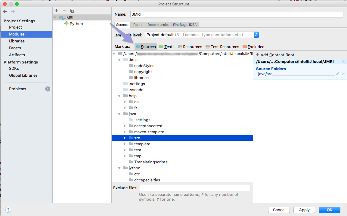 IntelliJ Project Setting Sources tab - sources