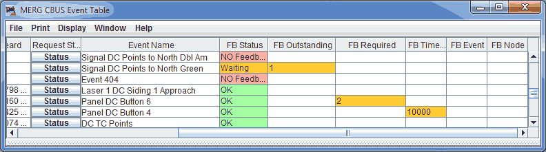 CBUS Event Table Feedback