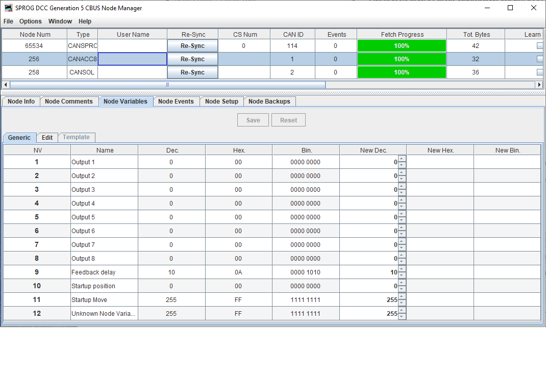 CBUS Node Manager generic NV editor