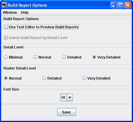 build report options