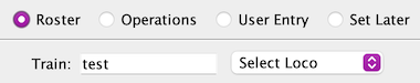 Trains from Roster, Train name, Roster selection combo, and DCC Address.