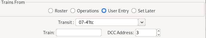 Trains from User, Transit, Train and DCC Address.