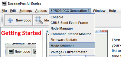 Mode switcher menu entry