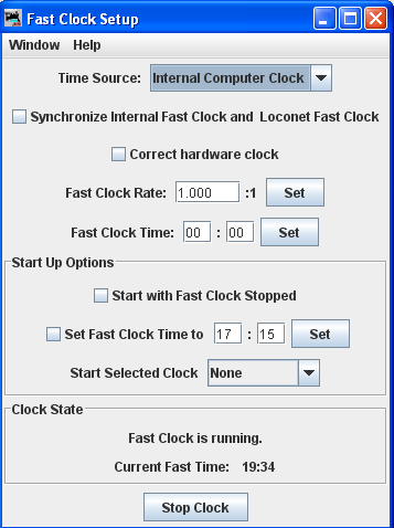 Fast Clock Setup window