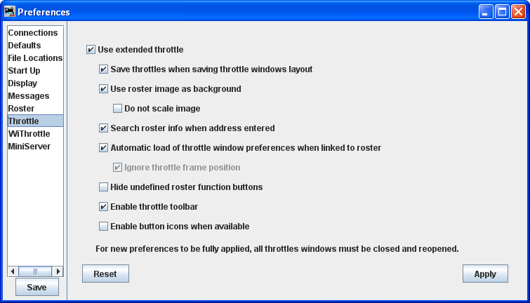 throttle prefernxces