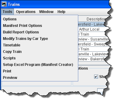 trains ,menu